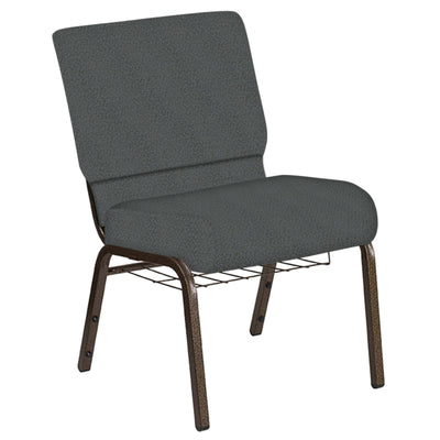 21''W Church Chair in Old World Fabric with Book Rack - Gold Vein Frame - View 1