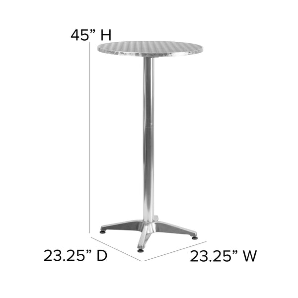 Aluminum |#| 23.25inch Round Aluminum Indoor-Outdoor Bar Height Table with Flip-Up Table