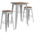 23.5" Square Metal Bar Table Set with Wood Top and 2 Backless Stools