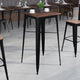 Black |#| 23.5inch Square Black Metal Indoor Bar Height Table with Walnut Rustic Wood Top