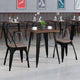 Black |#| 23.5inch Square Black Metal Table Set with Wood Top and 2 Stack Chairs