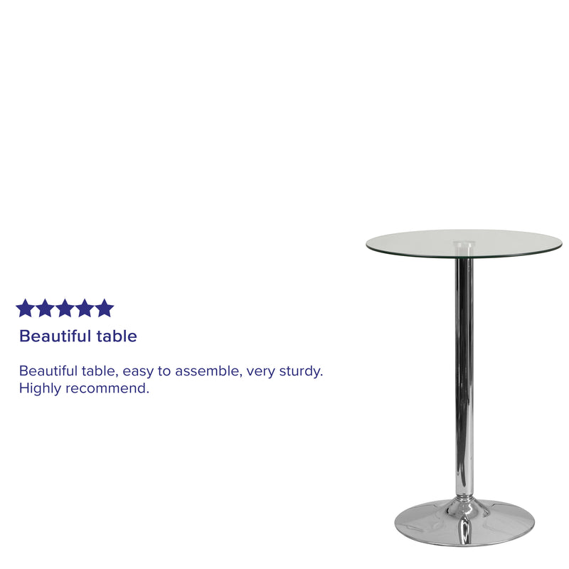 23.5inch Round Glass Table with 35.5inchH Chrome Base - Pedestal Table - Event Table