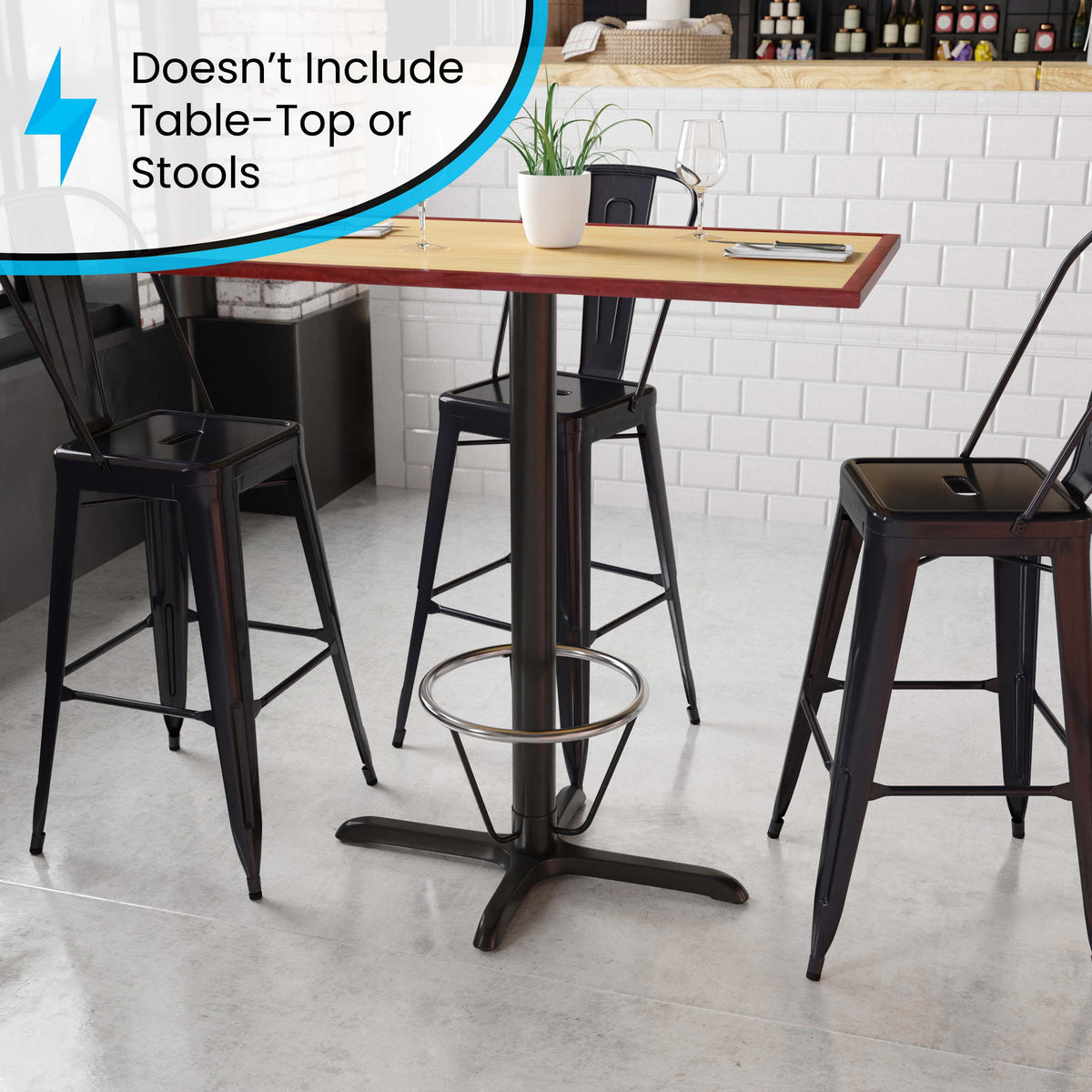 23.5inch x 29.5inch Restaurant Table X-Base with 3inch Dia. Bar Height Column & Foot Ring