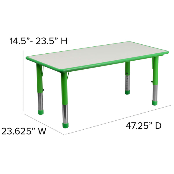 Green |#| 23.625inchW x 47.25inchL Rectangular Green Plastic Activity Table with Grey Top