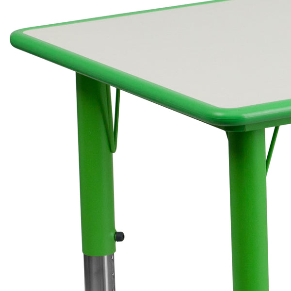 Green |#| 23.625inchW x 47.25inchL Rectangular Green Plastic Activity Table with Grey Top