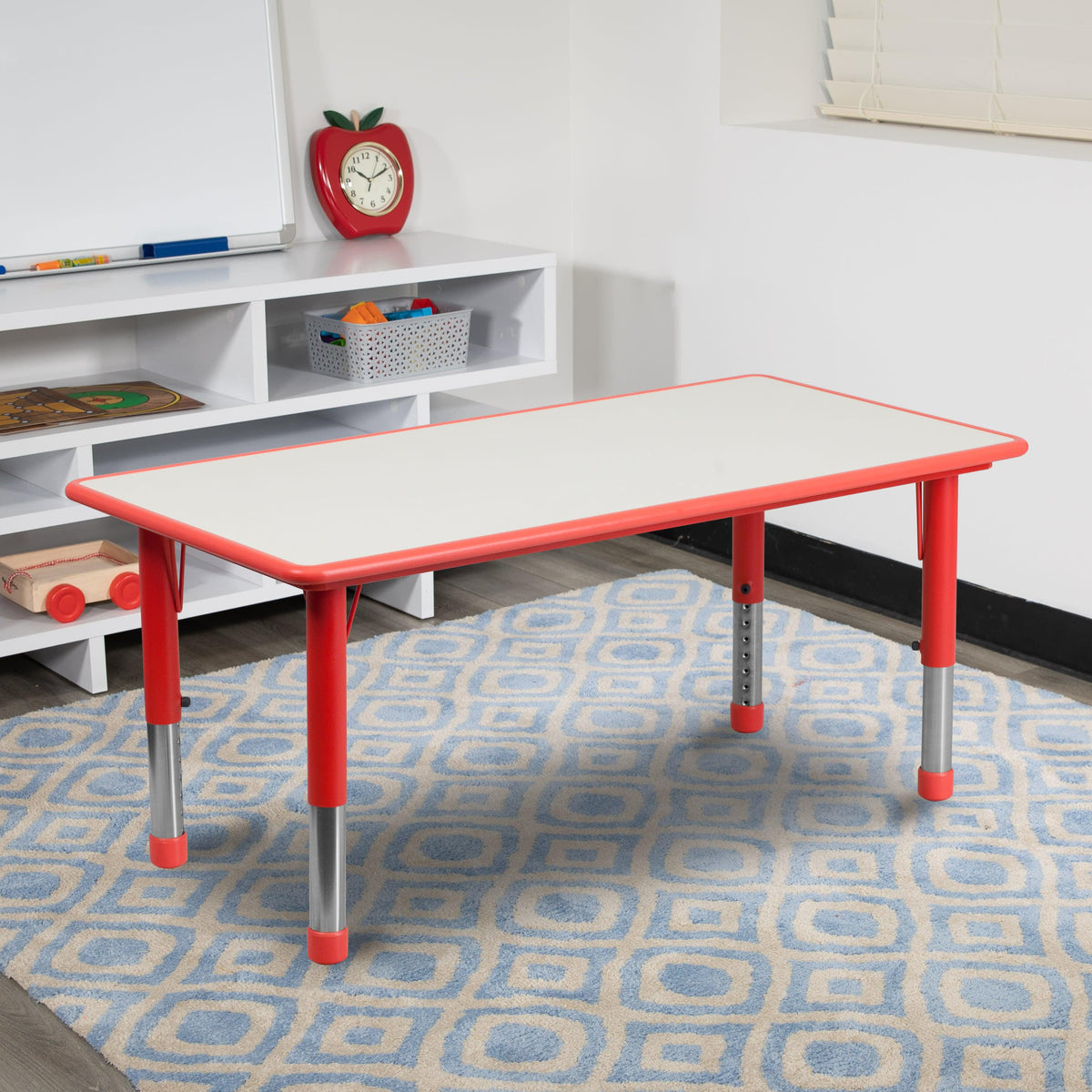 Red |#| 23.625inchW x 47.25inchL Rectangular Red Plastic Activity Table with Grey Top