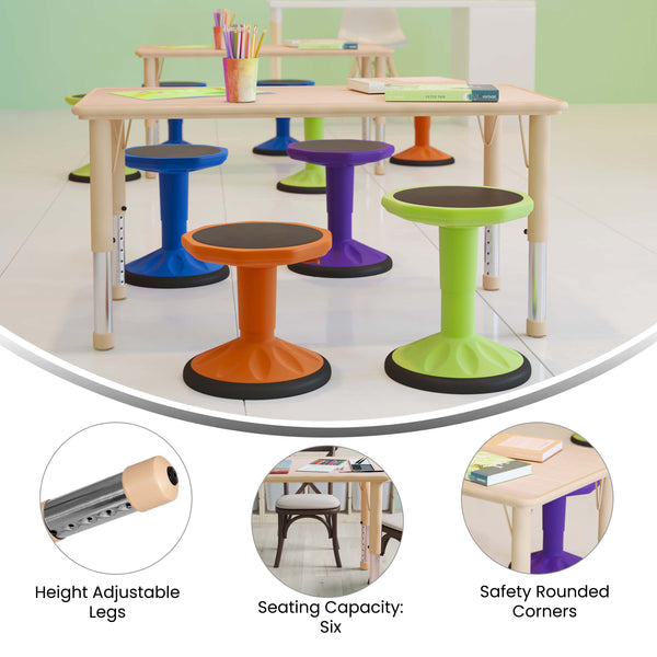 Natural |#| 23.625inchW x 47.25inchL Natural Plastic Adjustable Activity Table-School Table for 6