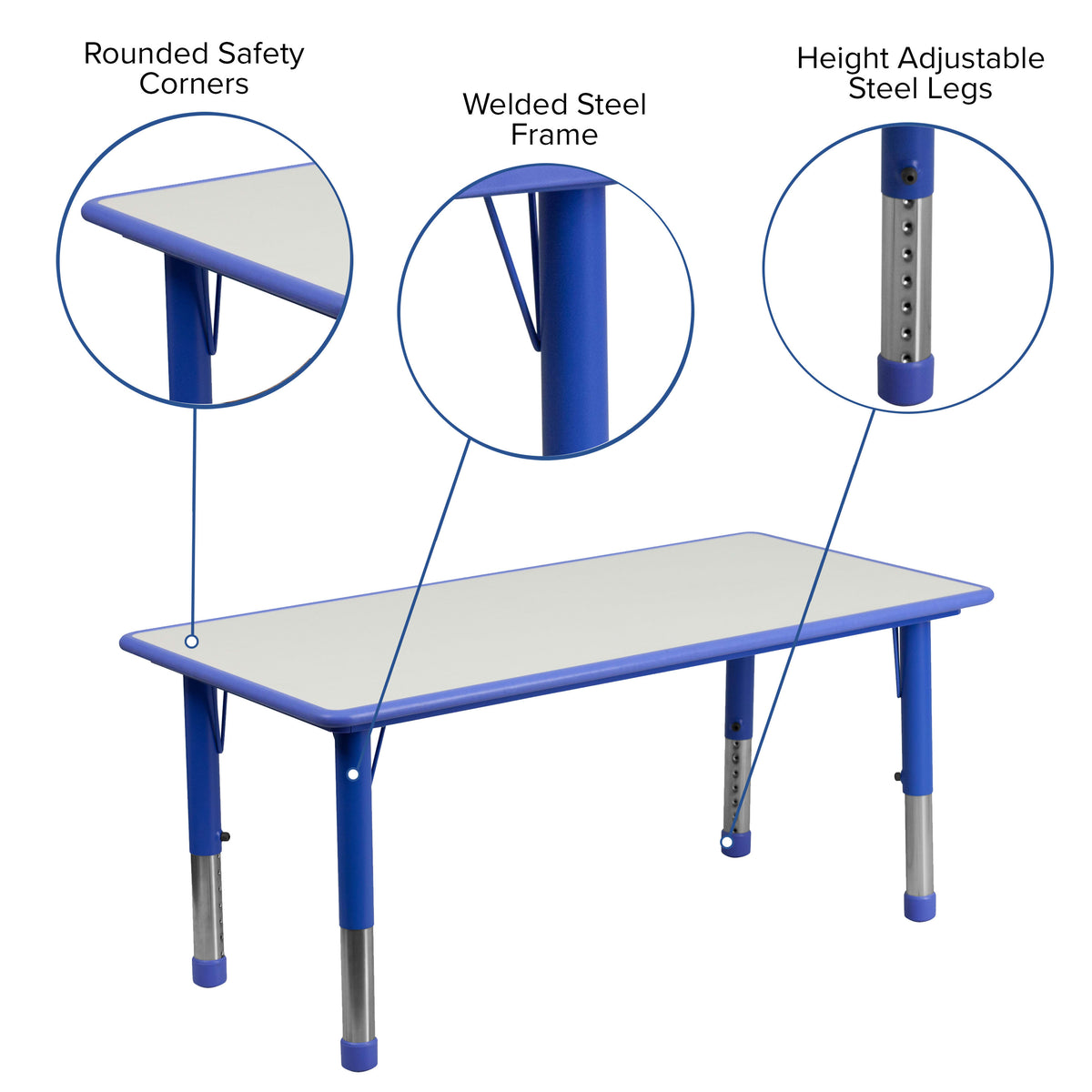 Blue |#| 23.625inchW x 47.25inchL Rectangular Blue Plastic Activity Table with Grey Top