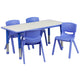 Blue |#| 23.625inchW x 47.25inchL Rectangular Blue Plastic Activity Table Set with 4 Chairs