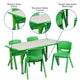 Green |#| 23.625inchW x 47.25inchL Rectangular Green Plastic Activity Table Set with 4 Chairs