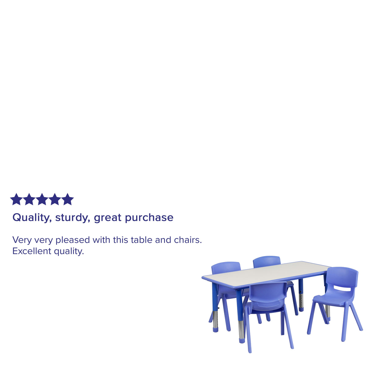 Blue |#| 23.625inchW x 47.25inchL Rectangular Blue Plastic Activity Table Set with 4 Chairs