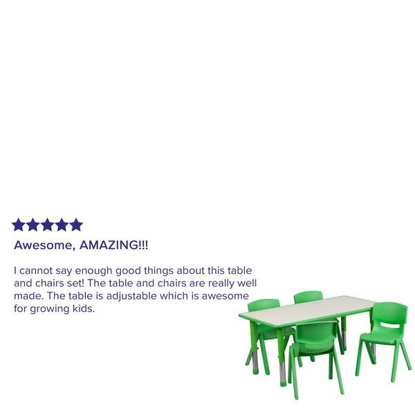 Green |#| 23.625inchW x 47.25inchL Rectangular Green Plastic Activity Table Set with 4 Chairs