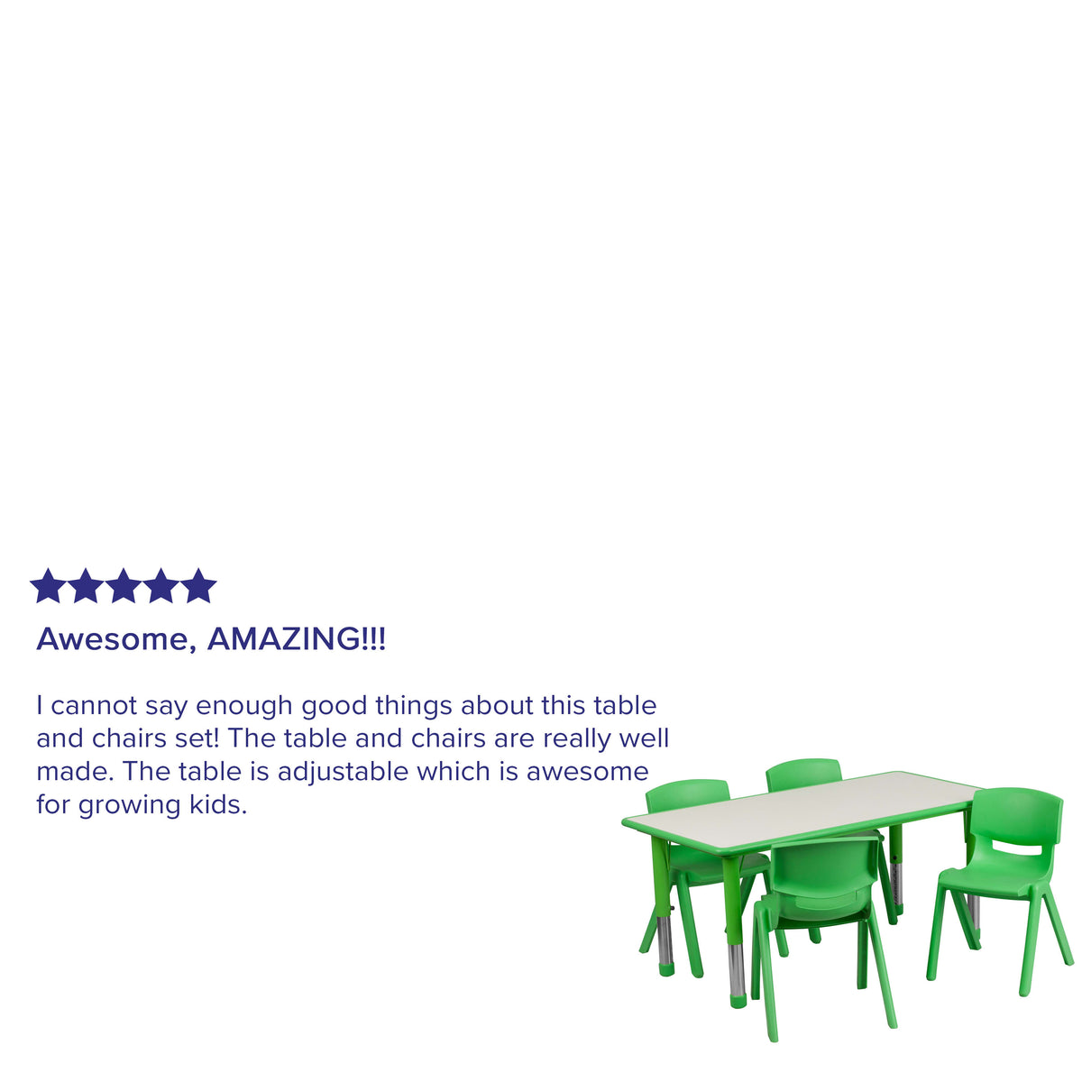 Green |#| 23.625inchW x 47.25inchL Rectangular Green Plastic Activity Table Set with 4 Chairs