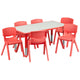 Red |#| 23.625inchW x 47.25inchL Rectangular Red Plastic Activity Table Set with 6 Chairs