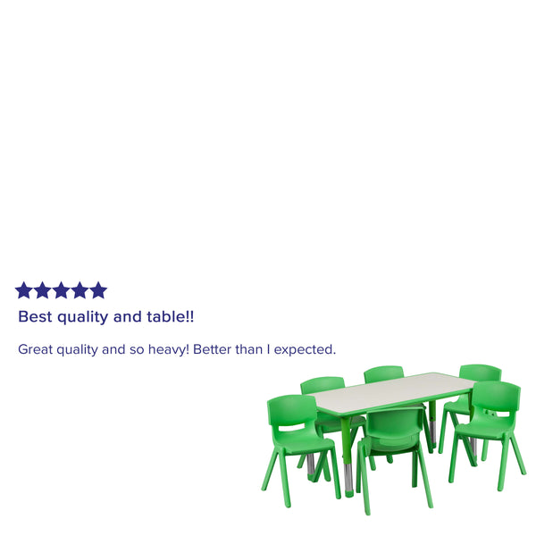 Green |#| 23.625inchW x 47.25inchL Rectangular Green Plastic Activity Table Set with 6 Chairs