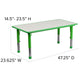 Green |#| 23.625inchW x 47.25inchL Rectangular Green Plastic Activity Table Set with 6 Chairs