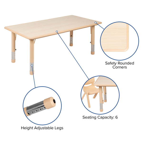 Natural |#| 23.625inchW x 47.25inchL Rectangle Natural Plastic Activity Table Set with 6 Chairs