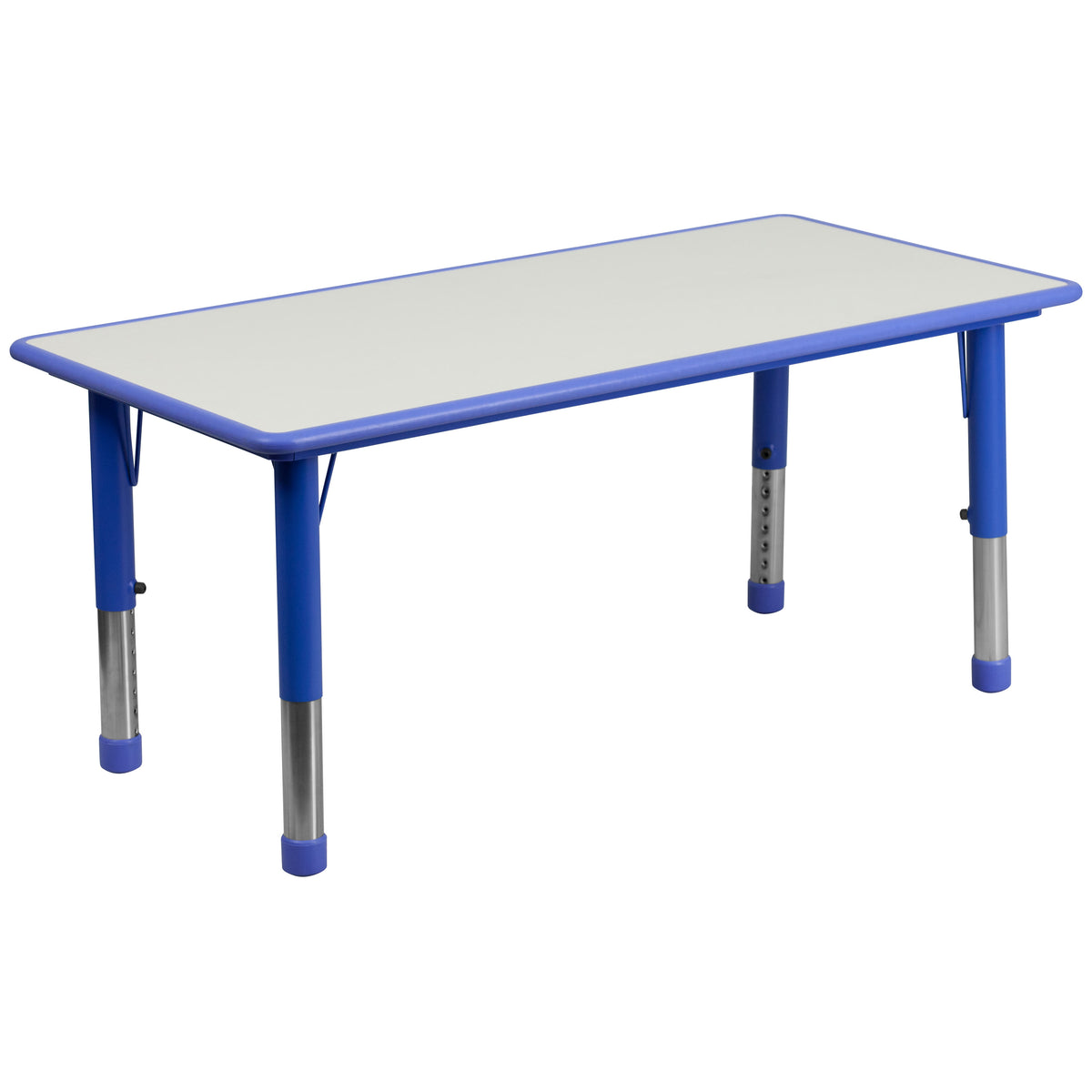Blue |#| 23.625inchW x 47.25inchL Rectangular Blue Plastic Activity Table Set with 6 Chairs