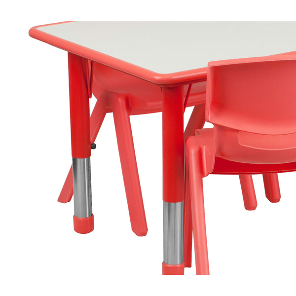 Red |#| 23.625inchW x 47.25inchL Rectangular Red Plastic Activity Table Set with 6 Chairs