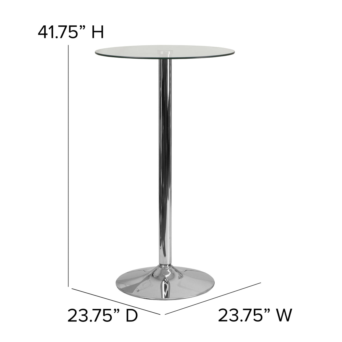 23.75inch Round Glass Table with 41.75inchH Chrome Base - Event and Cocktail Table