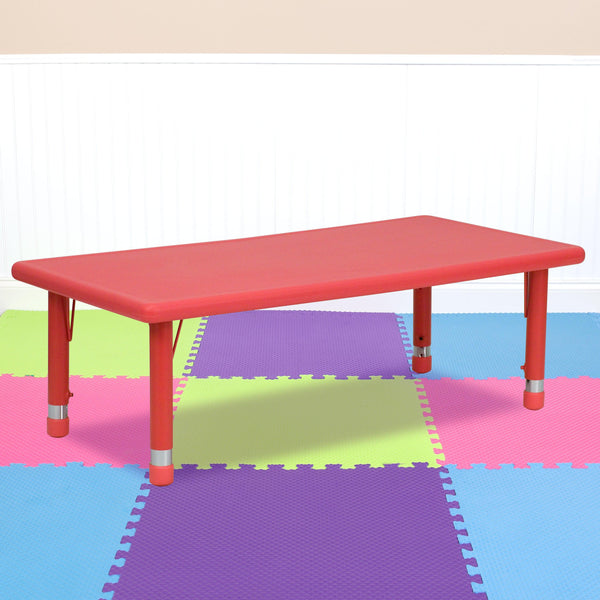 Red |#| 24inchW x 48inchL Rectangular Red Plastic Height Adjustable Activity Table