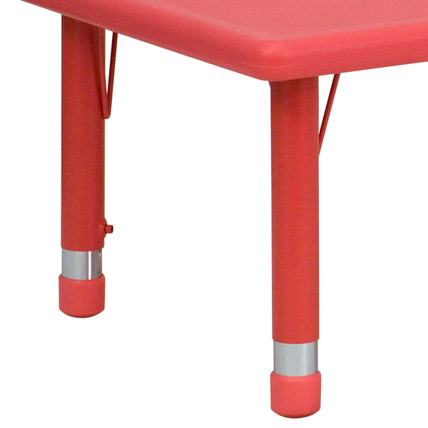 Red |#| 24inchW x 48inchL Rectangular Red Plastic Height Adjustable Activity Table