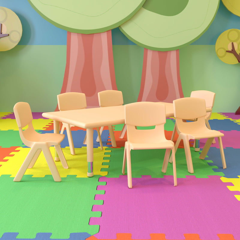 24"W x 48"L Rectangular Plastic Height Adjustable Activity Table Set with 6 Chairs