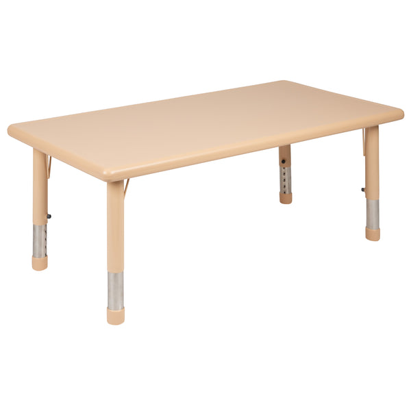 Natural |#| 24inchW x 48inchL Rectangle Natural Plastic Adjustable Activity Table Set - 6 Chairs
