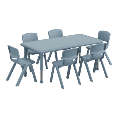 24"W x 48"L Rectangle Plastic Adjustable Activity Table Set - 6 Chairs - View 1