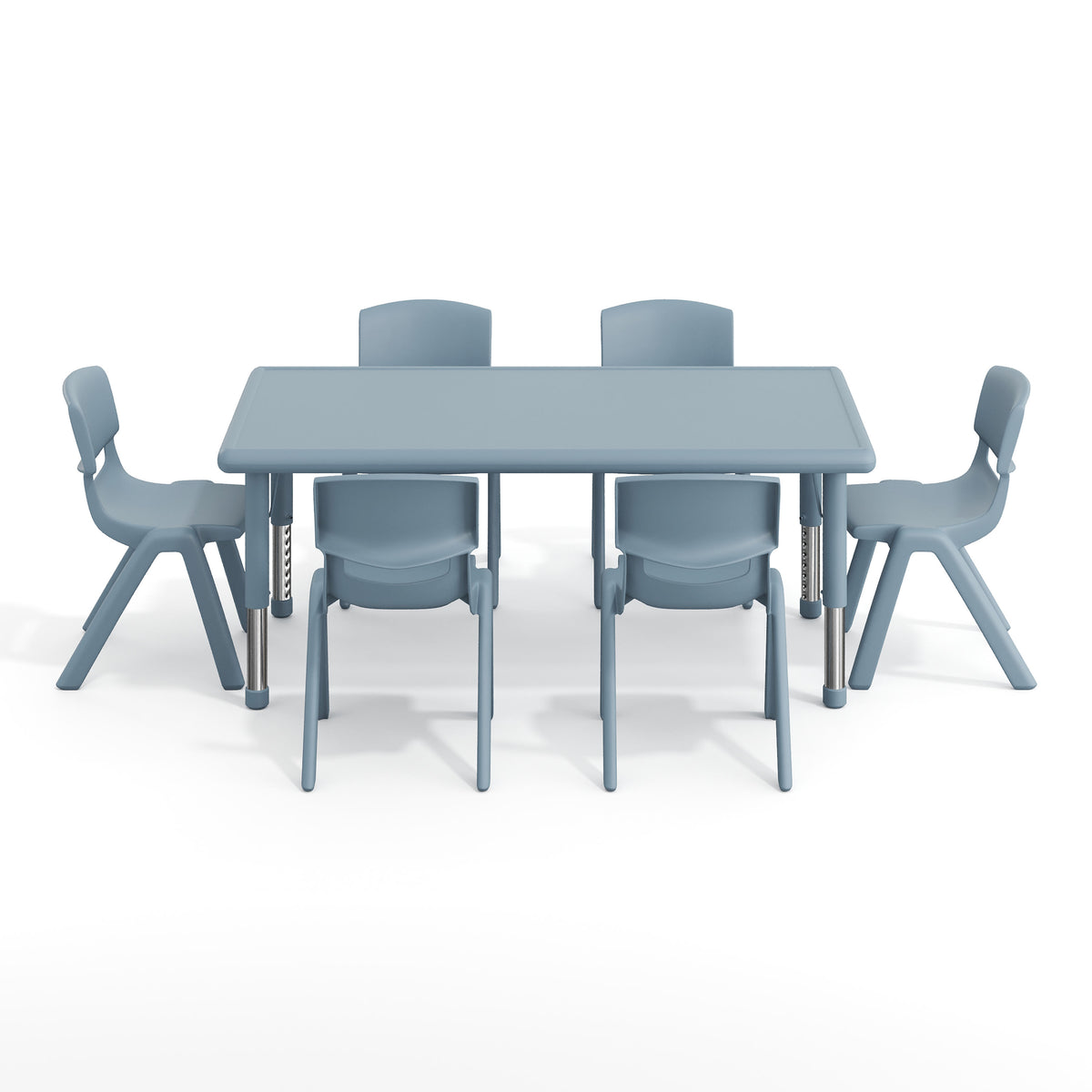 Dusty Blue |#| 7 PC Plastic Activity Table and 6 Chairs Set, 10.5"Seat Height-Dusty Blue