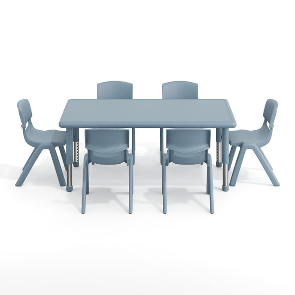 Dusty Blue |#| 7 PC Plastic Activity Table and 6 Chairs Set, 10.5"Seat Height-Dusty Blue