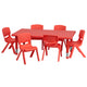 Red |#| 24"W x 48"L REC Red Plastic Height Adjustable Activity Table Set - 6 Chairs
