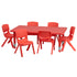Red |#| 24"W x 48"L REC Red Plastic Height Adjustable Activity Table Set - 6 Chairs