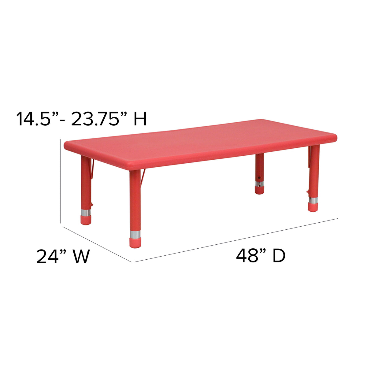 Red |#| 24"W x 48"L REC Red Plastic Height Adjustable Activity Table Set - 6 Chairs