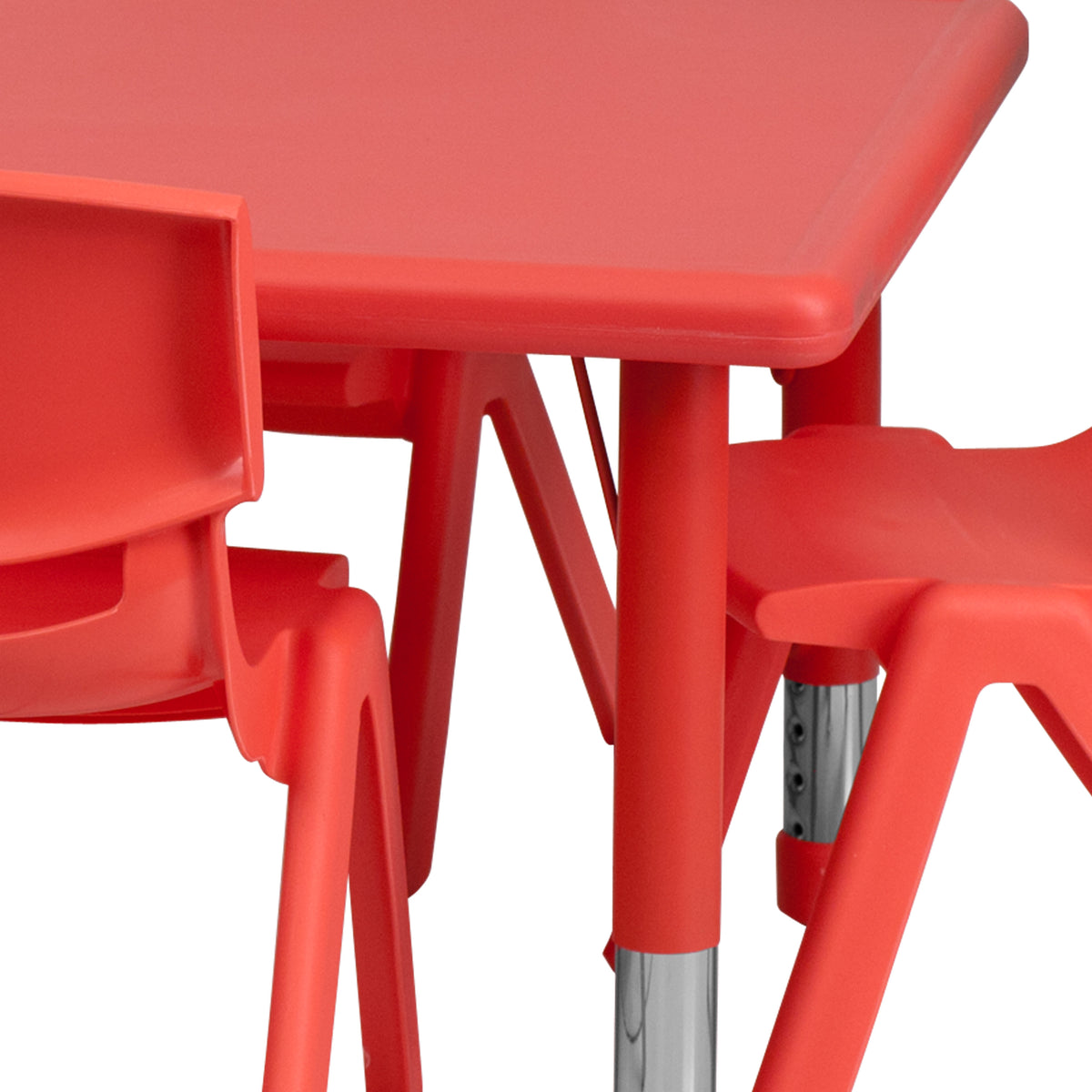 Red |#| 24"W x 48"L REC Red Plastic Height Adjustable Activity Table Set - 6 Chairs