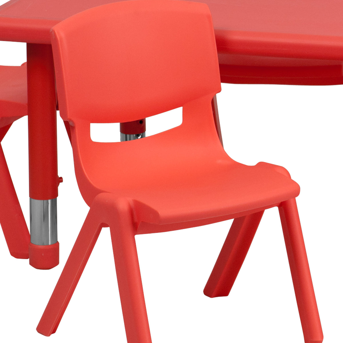 Red |#| 24"W x 48"L REC Red Plastic Height Adjustable Activity Table Set - 6 Chairs