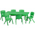 Green |#| 24"W x 48"L REC Green Plastic Height Adjustable Activity Table Set - 6 Chairs