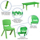Green |#| 24"W x 48"L REC Green Plastic Height Adjustable Activity Table Set - 6 Chairs
