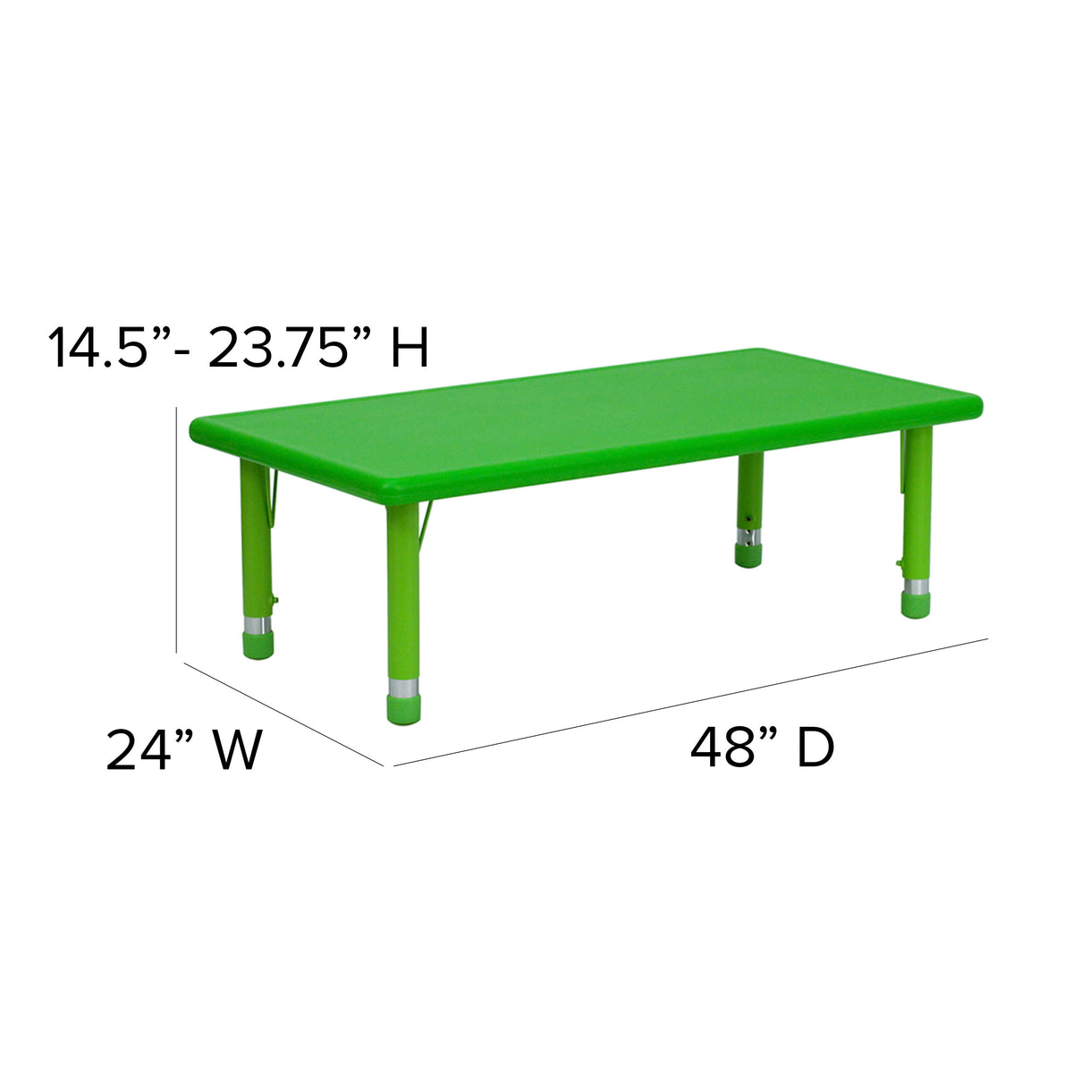 Green |#| 24"W x 48"L REC Green Plastic Height Adjustable Activity Table Set - 6 Chairs
