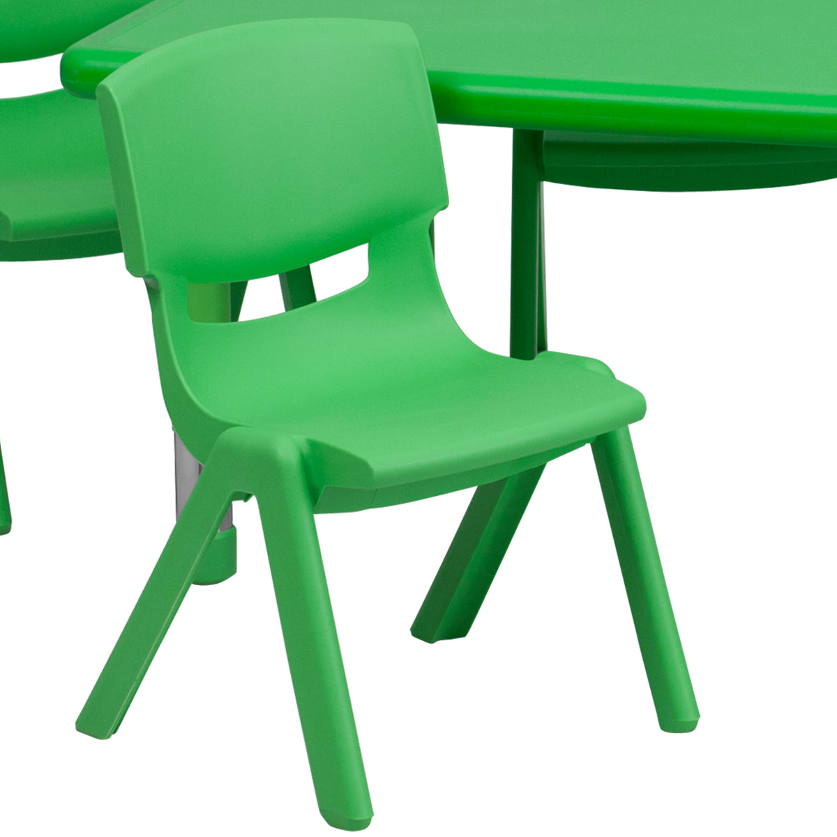 Green |#| 24"W x 48"L REC Green Plastic Height Adjustable Activity Table Set - 6 Chairs