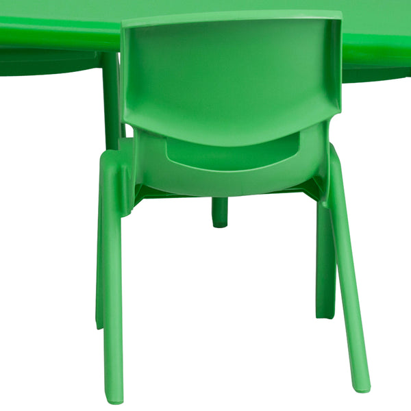 Green |#| 24"W x 48"L REC Green Plastic Height Adjustable Activity Table Set - 6 Chairs