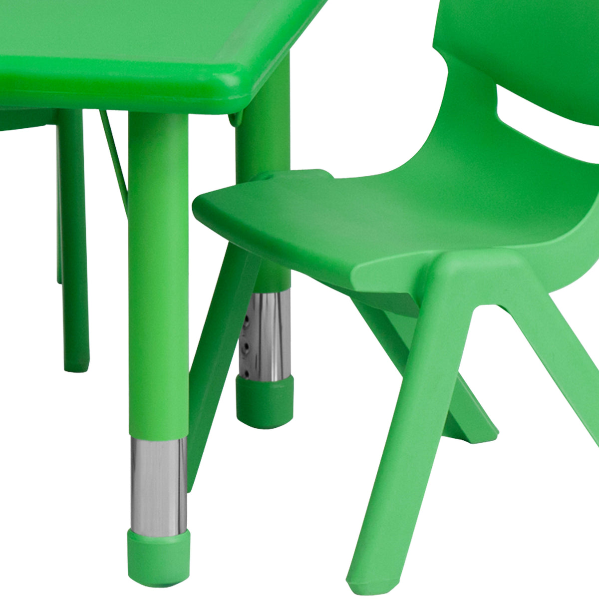 Green |#| 24"W x 48"L REC Green Plastic Height Adjustable Activity Table Set - 6 Chairs
