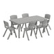 Soft Gray |#| 7 PC Plastic Activity Table and 6 Chairs Set, 10.5"Seat Height-Soft Gray