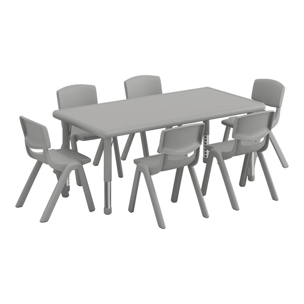 Soft Gray |#| 7 PC Plastic Activity Table and 6 Chairs Set, 10.5"Seat Height-Soft Gray