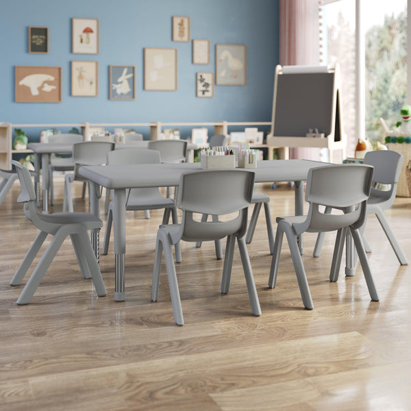 Soft Gray |#| 7 PC Plastic Activity Table and 6 Chairs Set, 10.5"Seat Height-Soft Gray
