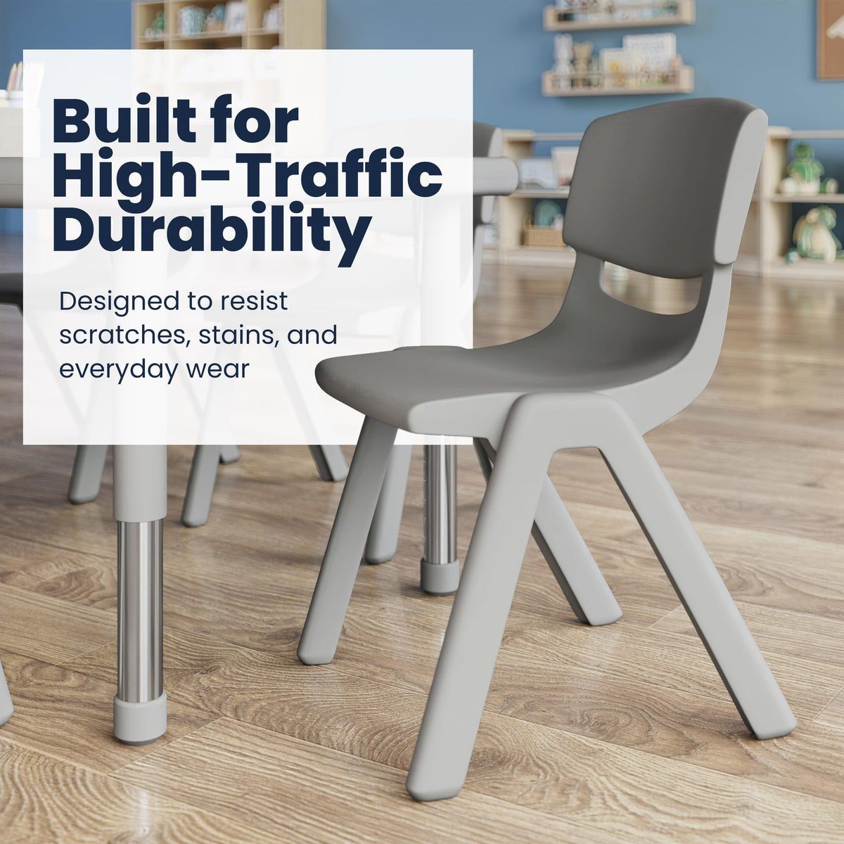 Soft Gray |#| 7 PC Plastic Activity Table and 6 Chairs Set, 10.5"Seat Height-Soft Gray