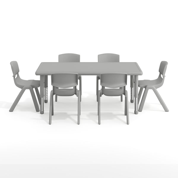 Soft Gray |#| 7 PC Plastic Activity Table and 6 Chairs Set, 10.5"Seat Height-Soft Gray