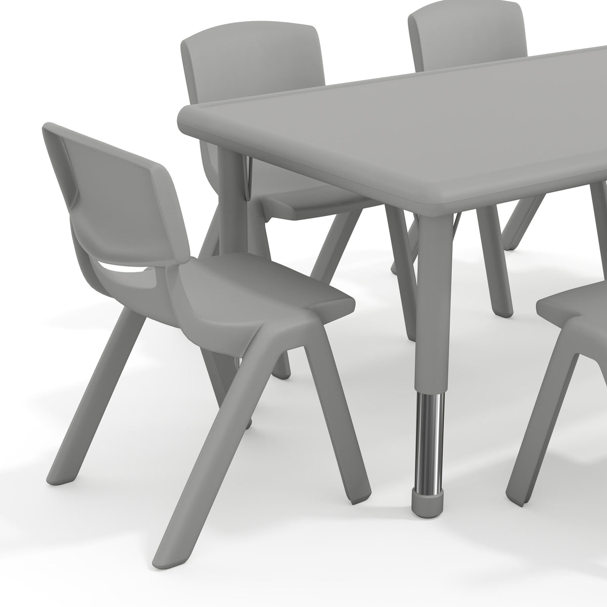 Soft Gray |#| 7 PC Plastic Activity Table and 6 Chairs Set, 10.5"Seat Height-Soft Gray