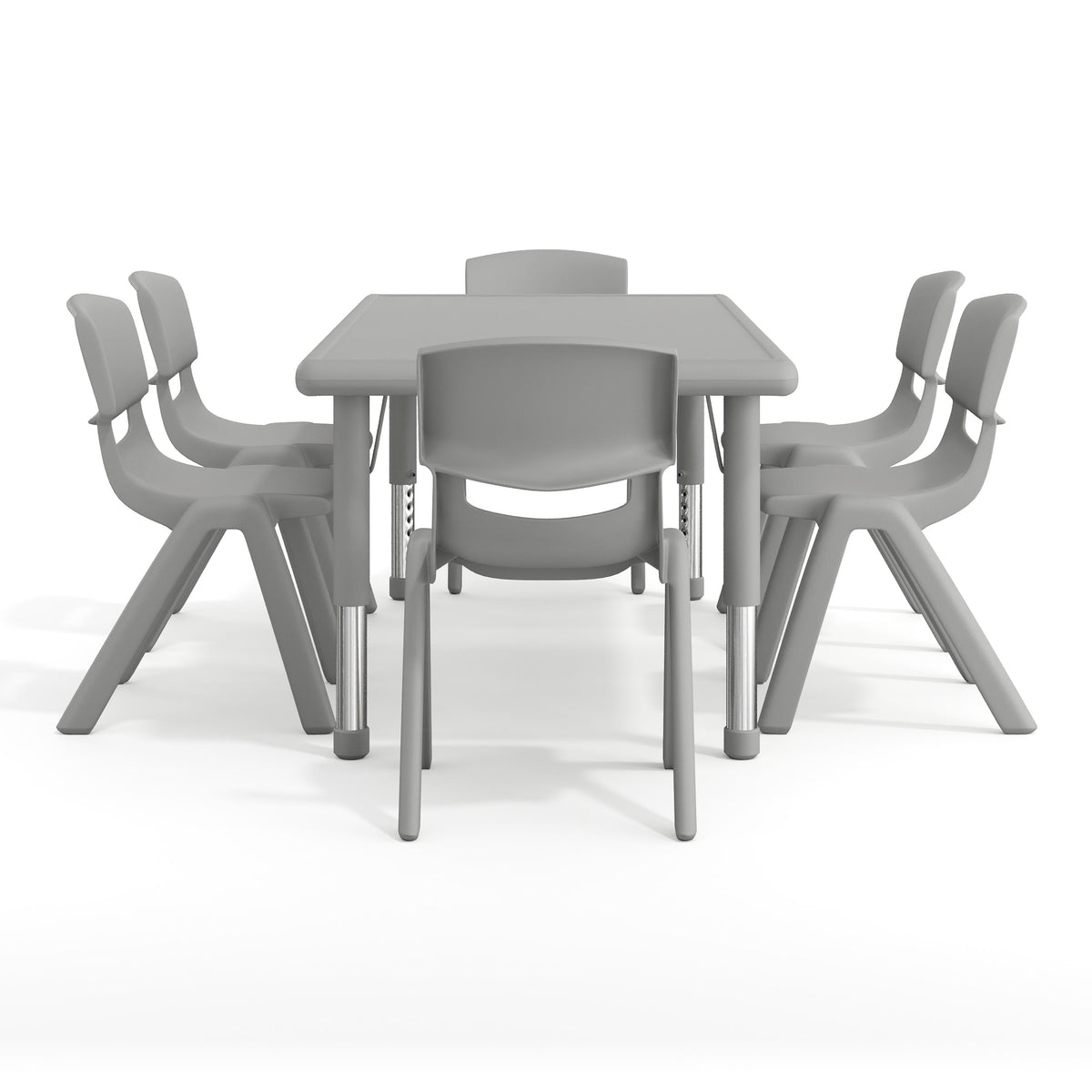 Soft Gray |#| 7 PC Plastic Activity Table and 6 Chairs Set, 10.5"Seat Height-Soft Gray