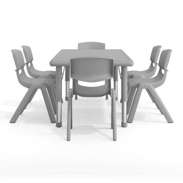 Soft Gray |#| 7 PC Plastic Activity Table and 6 Chairs Set, 10.5"Seat Height-Soft Gray